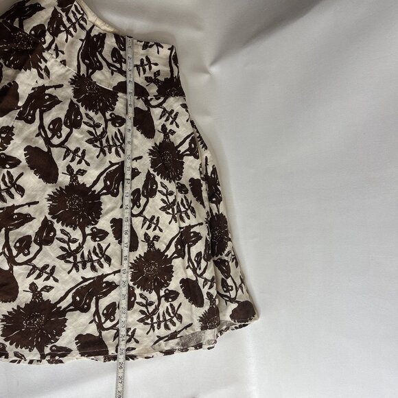 GAP Womens Linen Midi Skirt Size 0 Cream Brown Floral Fit & Flare - Picture 7 of 8